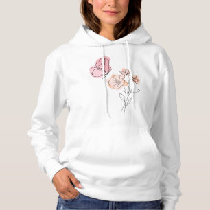 Soft Bloom Schmetterling – Minimale Linienkunst Hoodie