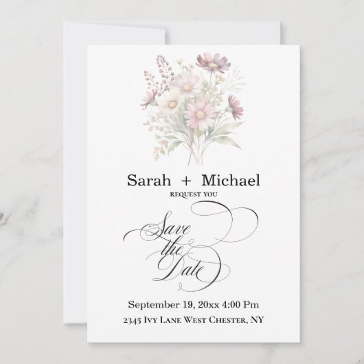 Soft Blooms Spring Floral Save the Date Invitation Einladung (Vorderseite)
