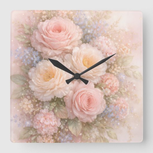 Soft Blossom Dreams  Quadratische Wanduhr (Vorderseite)