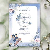 Soft Blue and White Floral Illustrative Wedding