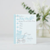 Soft Blue Baby Buggy Einladung (Stehend Vorderseite)