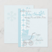 Soft Blue Baby Buggy Einladung (Vorne/Hinten)