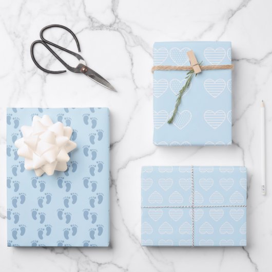 Soft Blue Baby Dusche Geschenkpapier Set (Vorderseite)