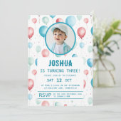 Soft Blue Balloons Kindergeburtstag Einladung (Stehend Vorderseite)