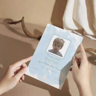 Soft Blue Baptisse Einladung mit Gold Akzenten