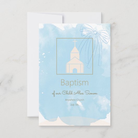 Soft Blue Baptisse UAWG mit Goldakzenten RSVP Karte (Vorderseite)