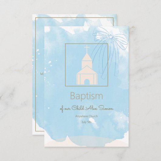 Soft Blue Baptisse UAWG mit Goldakzenten RSVP Karte (Vorne/Hinten)