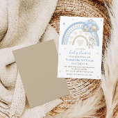 Soft Blue Beige Bunny Balloon Rainbow Baby Dusche Einladung