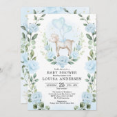 Soft Blue Blume Lamb Baby Showgarten Einladung (Vorne/Hinten)