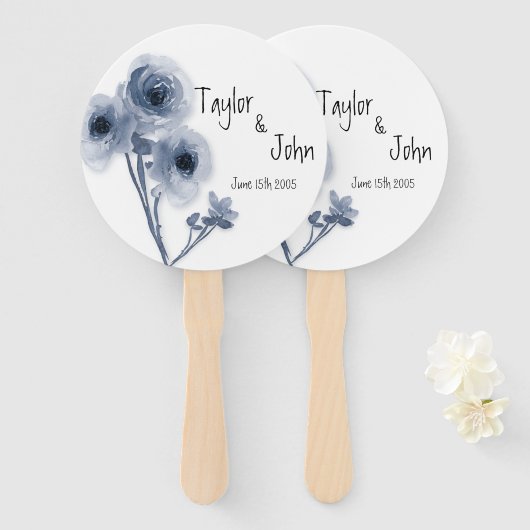 Soft Blue Blume Wedding Hand Fan Fächer (Vorne und Hinten)