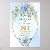 Soft Blue Boho Gold Hydrangeas 80 birthday welcome Poster (Vorne)