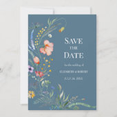 Soft Blue Boho Wildblumen Save the Date Einladung (Vorderseite)