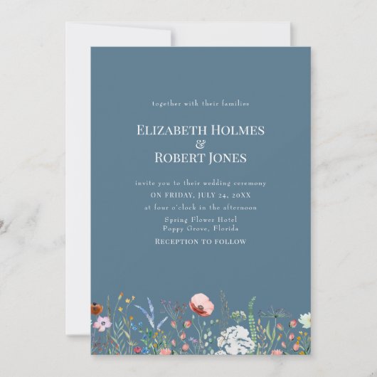 Soft Blue Boho Wildblumen Wedite Invite Einladung (Vorderseite)