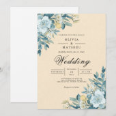 Soft Blue Botanical Blüh Wedding Einladung (Vorne/Hinten)