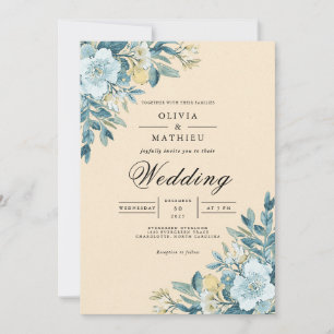 Soft Blue Botanical Blüh Wedding Einladung