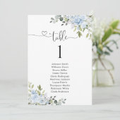 Soft Blue Botanical Table Number Seating Chart (Stehend Vorderseite)