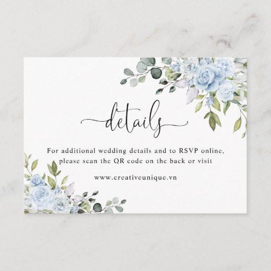 Soft Blue Botanical Website QR Code Details Begleitkarte (Vorderseite)