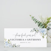 Soft Blue Botanical Wedding Head Table Sign (Stehend Vorderseite)