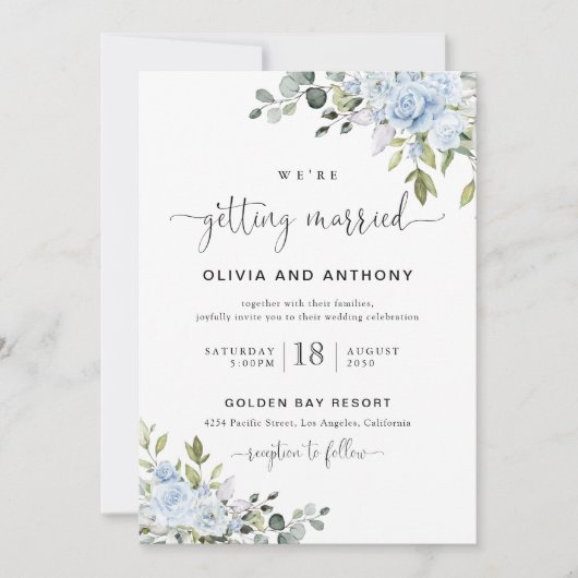 Soft Blue Botanical Wedding Invitation Einladung (Vorderseite)