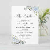 Soft Blue Botanical Wedding Invitation Einladung (Stehend Vorderseite)
