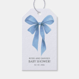 Soft Blue Bow Boy Baby Shower Geschenkanhänger