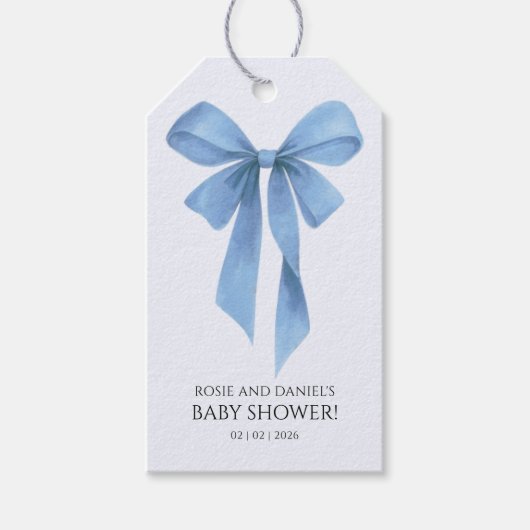 Soft Blue Bow Boy Baby Shower Geschenkanhänger (Vorderseite)