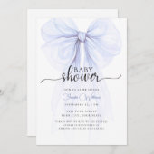 Soft Blue Bow Minimal Baby Dusche Einladung (Vorne/Hinten)