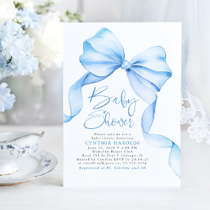 Soft Blue Bow Niedlich Baby Boy Babydusche Einladung