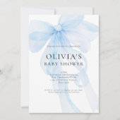 Soft Blue Bow Text Overlay Baby Shower Einladung (Vorderseite)
