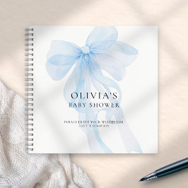 Soft Blue Bow Text Overlay Baby Shower Guest Book Notizblock