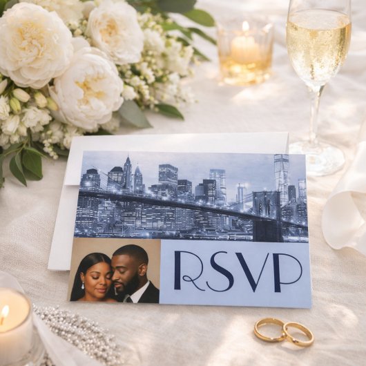 Soft Blue Brooklyn Bridge Wedding RSVP Einladung