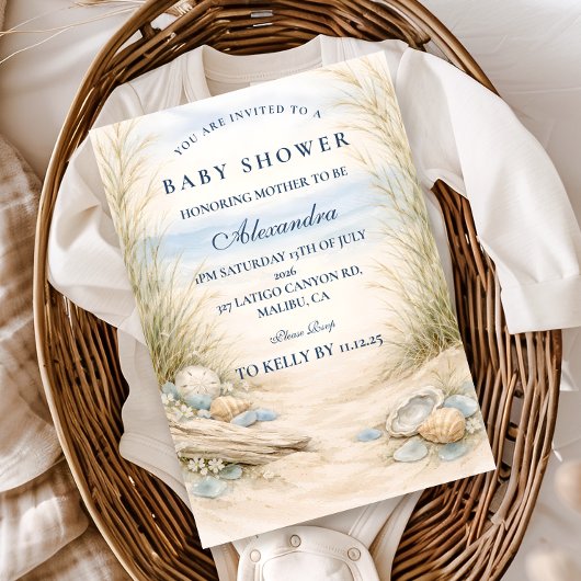 Soft Blue Coastal Baby Shower Einladung