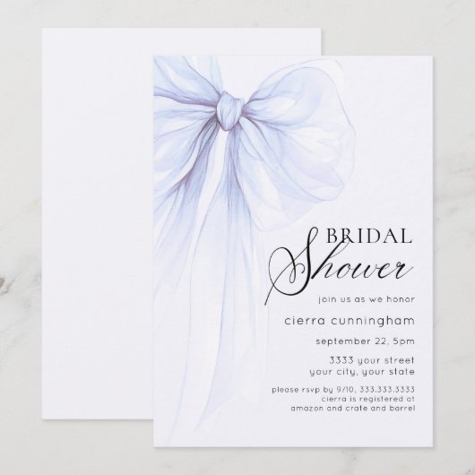 Soft Blue Coquette Bow Brautparty Einladung (Vorne/Hinten)