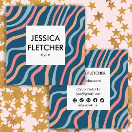 Soft Blue Curves Farbige Minimalistische soziale S Quadratische Visitenkarte