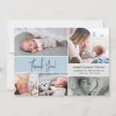Soft blue Custom Foto Collage Baby Boy Birth Dankeskarte (Vorderseite)