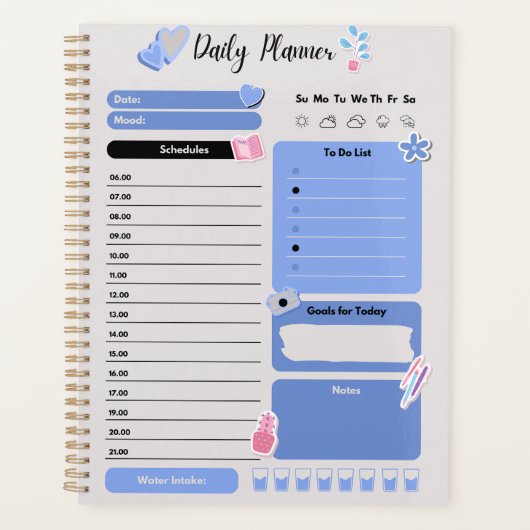 Soft Blue Daily Planner with Mood & Water Track Planer (Vorderseite)