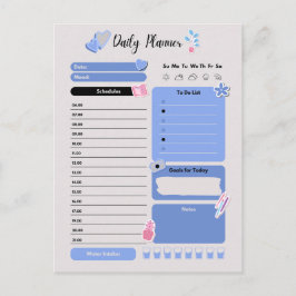 Soft Blue Daily Planner with Mood & Water Track Postkarte