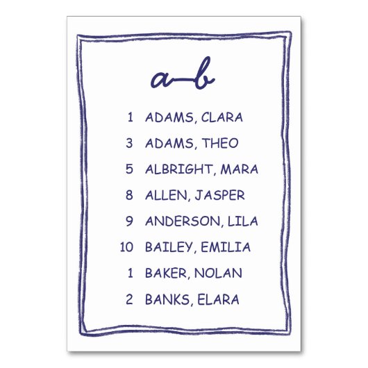Soft Blue Doodle Wedding Seating Chart Card Tischnummer (Vorderseite)