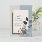 Soft Blue Earthy Foliage Botanical Wedding Einladung (Stehend Vorderseite)