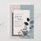 Soft Blue Earthy Foliage Botanical Wedding Einladung (Vorne/Hinten)