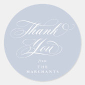 Soft Blue Elegant Script Wedding Vielen Dank Runder Aufkleber (Vorderseite)
