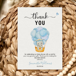 Soft Blue Elephant Hot Air Ballon Babydusche Dankeskarte