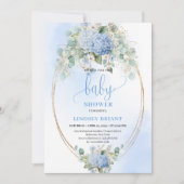 Soft Blue Floral Baby Shower Invitation Gold Einladung (Vorderseite)