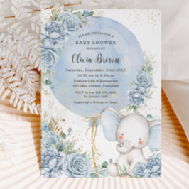 Soft Blue Floral Ballon Elephant Boy Baby Dusche Einladung