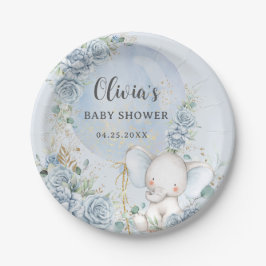 Soft Blue Floral Ballon Elephant Boy Baby Dusche Pappteller