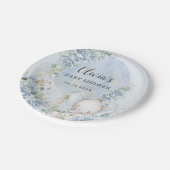 Soft Blue Floral Ballon Elephant Boy Baby Dusche Pappteller (Schrägansicht)