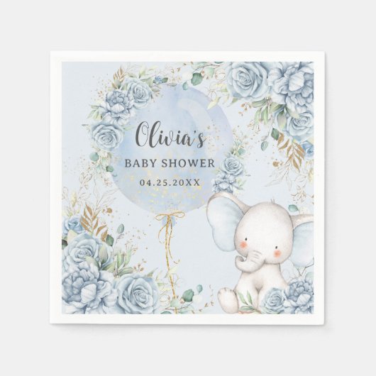 Soft Blue Floral Ballon Elephant Boy Baby Dusche Serviette (Vorderseite)