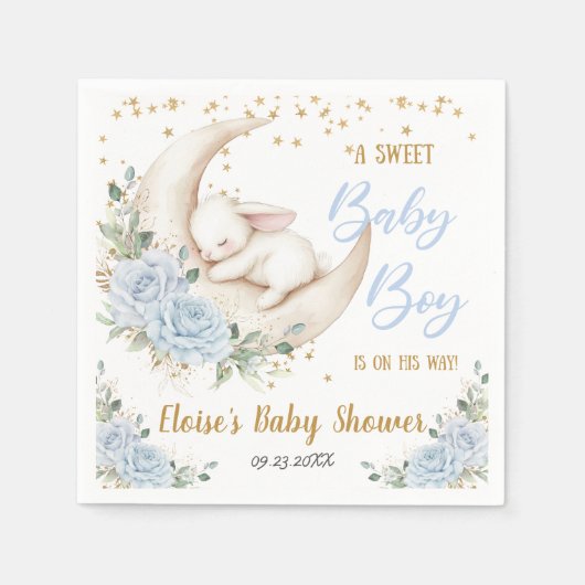 Soft Blue Floral Bunny Rabbit Baby Boy Shower Serviette (Vorderseite)