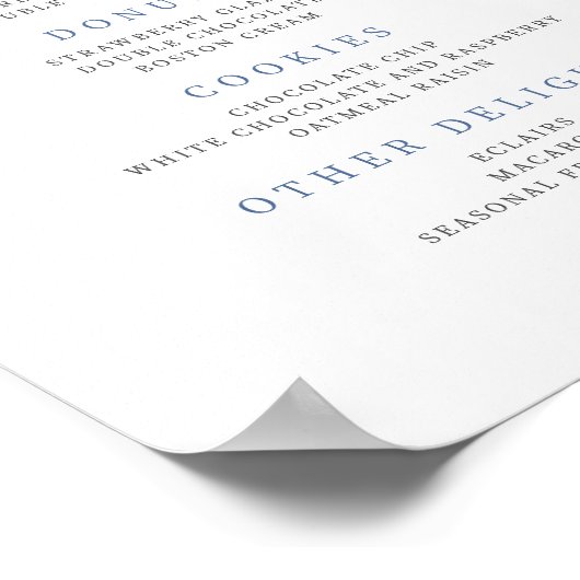 Soft Blue Floral Dessert Bar Poster (Ecke)