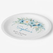Soft Blue Floral Elegantes Baby Dusche Party Pappteller (Schrägansicht)